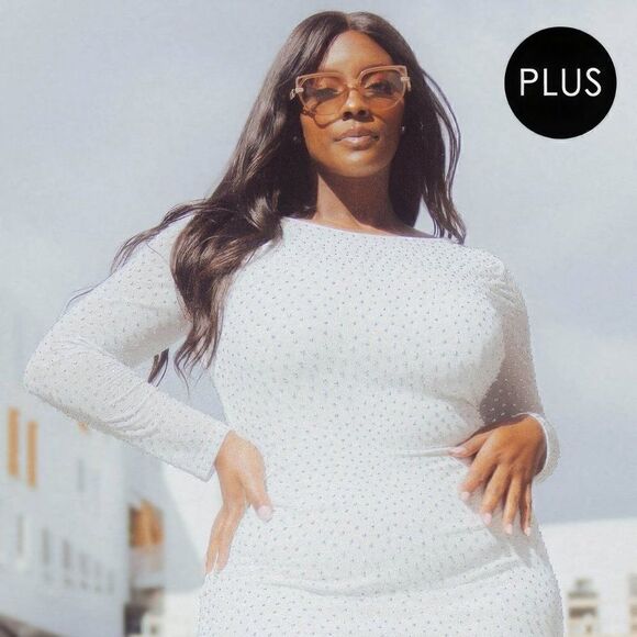 Translucent silver rhinestone plus size midi dress - Picture 1 of 5